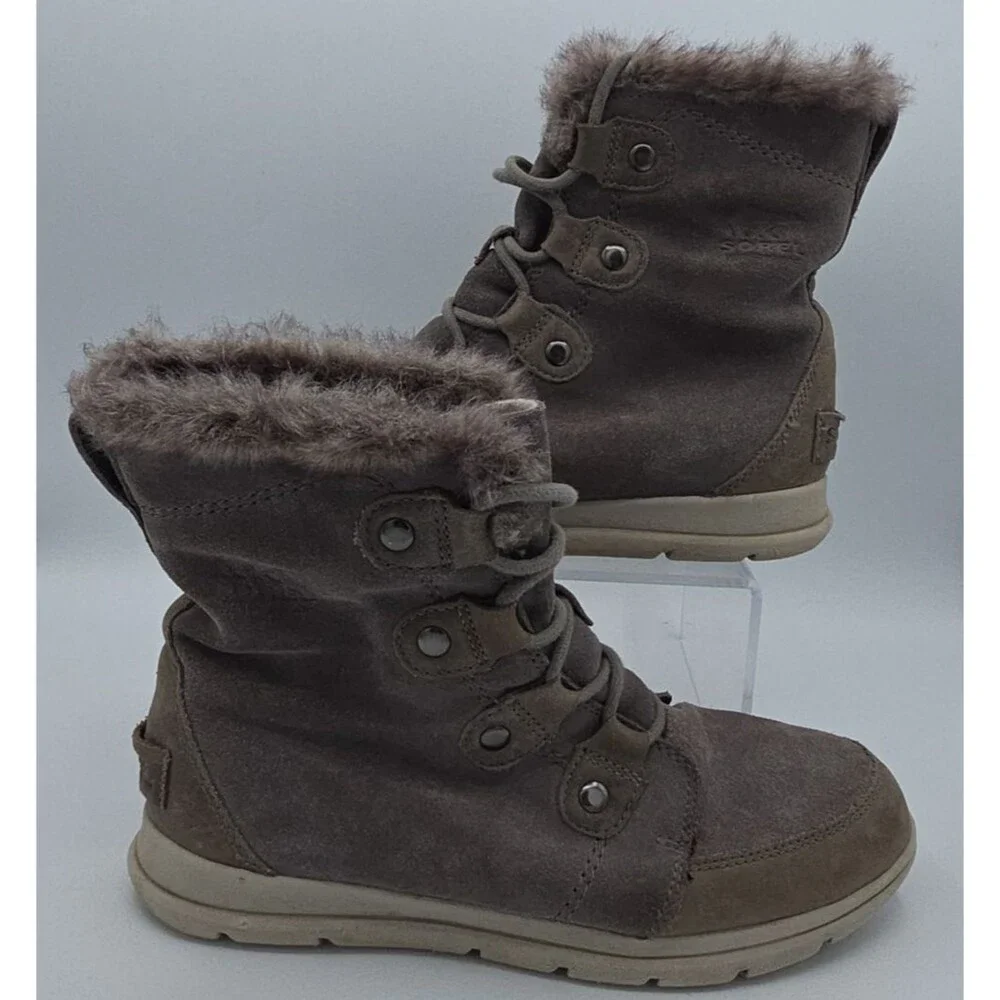 Sorel Boots Womens 9 Explorer Joan Faux Fur Snow Winter NL3039 052 Gray Leather